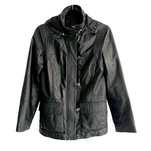 DANIER Leather Jacket Coat Hood Black XXS
